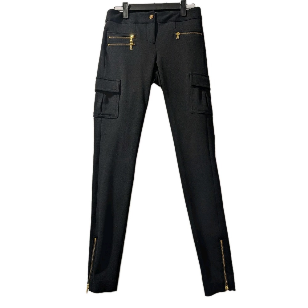 Express Black Skinny Cargo Pants‎ Women's Sz 00 Gold Zipper Accent Ankle Career